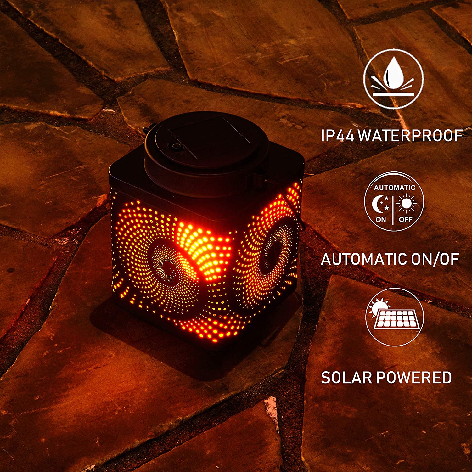 Outdoor Hanging Solar Lantern Lights Yard Art Garden Waterproof Table Flame Lamp for Patio Lawn Courtyard Backyard Tabletop Solar Light with Hollowed-Out Design