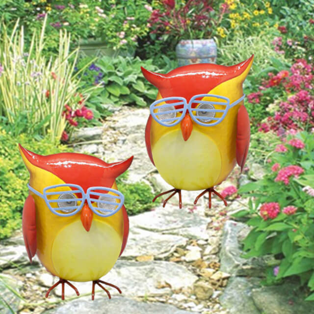 Solar Owl with Glasses LED Garden Light Up Ornament for Decoration