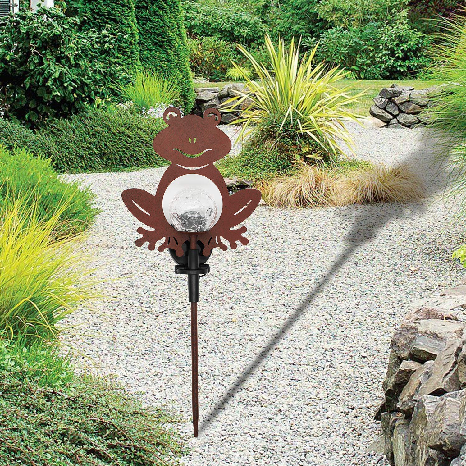 Outdoor Decorative Frog Shaped LED Solar Powered Garden Stake Lights for Walkway Pathway Yard Lawn