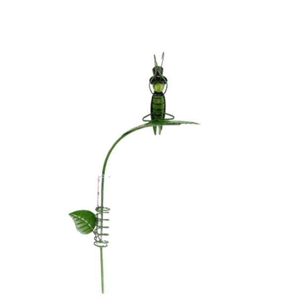 Green metal decorative garden rain gauge yard standing stakes grasshopper design