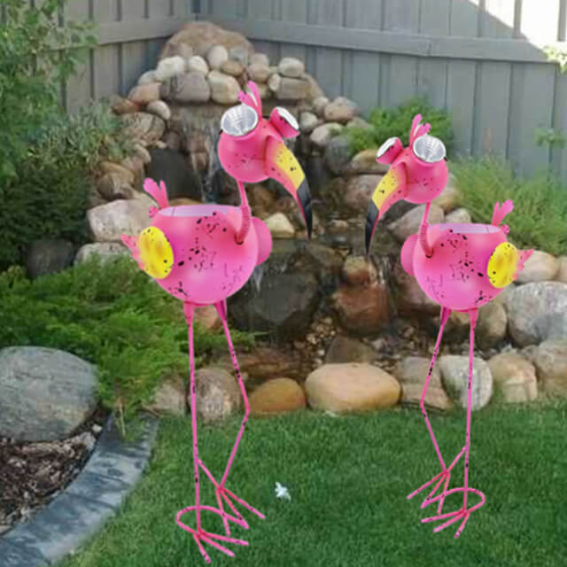 Solar Garden Animals Wrought Iron Plant Stands Outdoor Flamingo Yard Decor