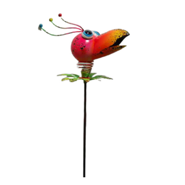Cutomized green metal garden stakes bird head decorative flower pot plant stakes