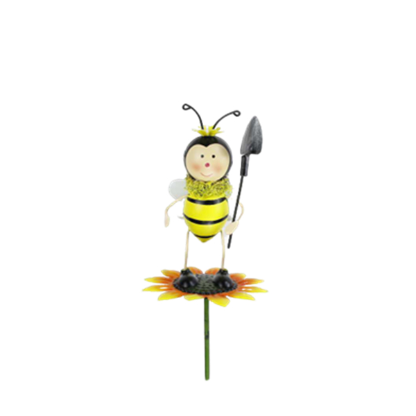New shining fished painting bee with garden tools stake oranments for home and garden decor