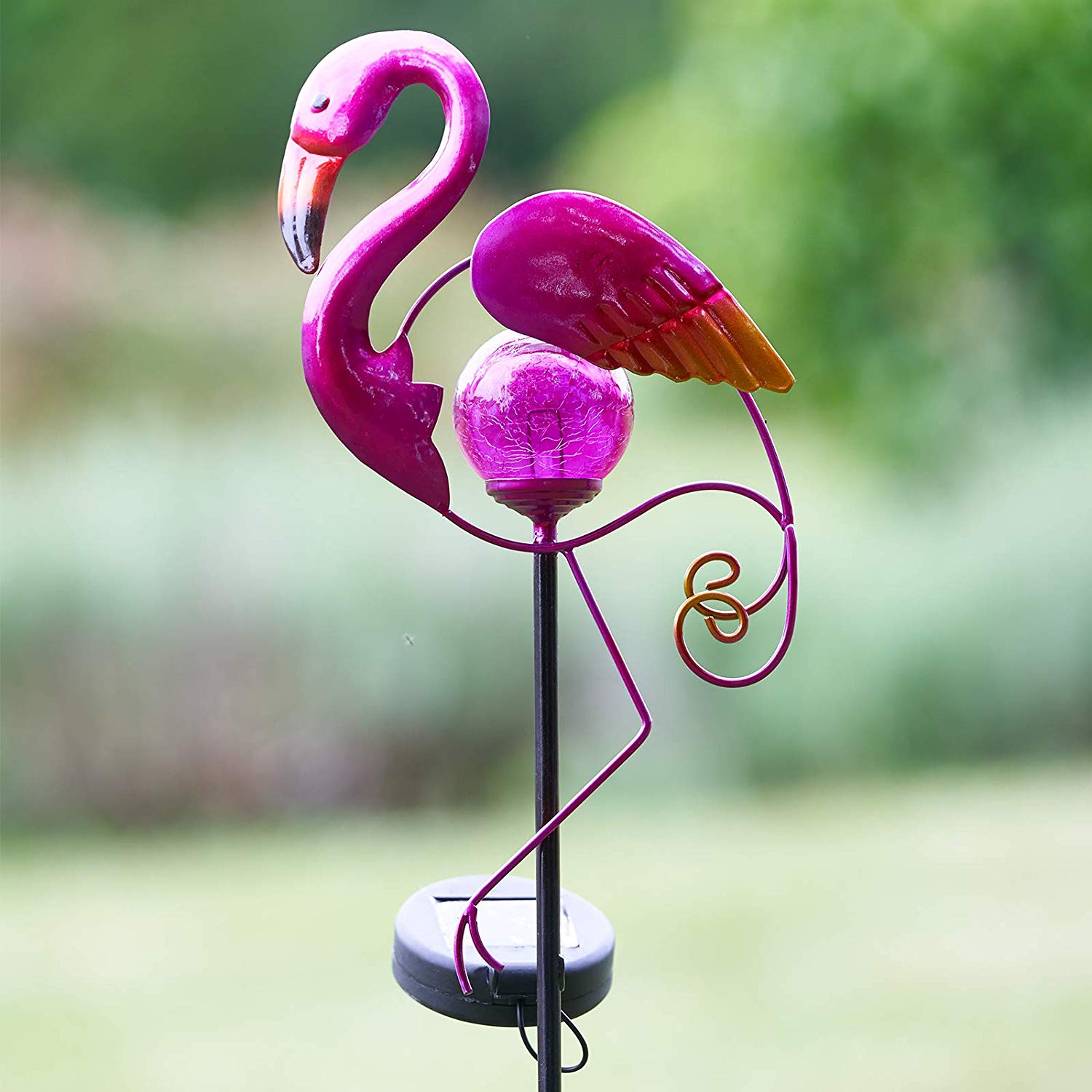 Novelty Animal Decoration Yard Ornament Metal Solar Flamingo Bird Garden Stake Light
