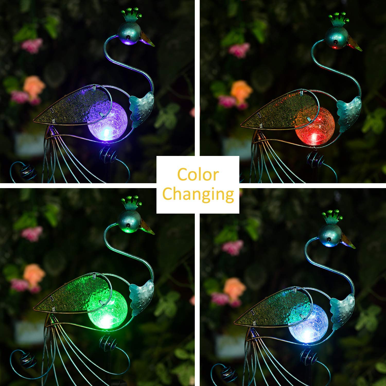 Outdoor Decorative Metal Peacock Decor Stakes Garden Pathway Solar LED Lights