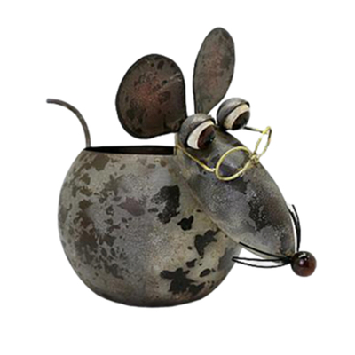 Garden animal statue mouse metal plant pots indoor and outdoor use big flower pot