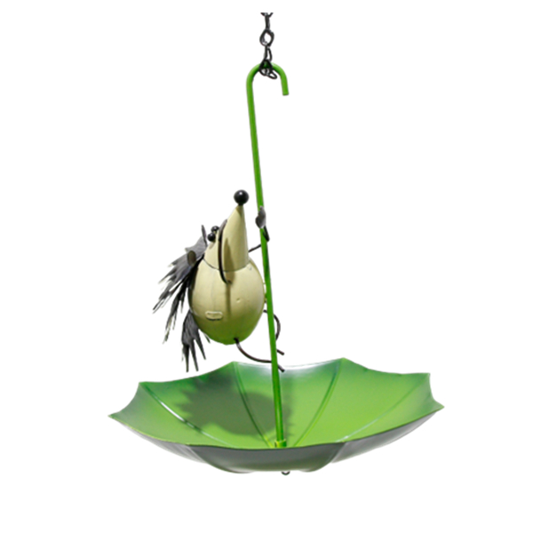 Ecological metal iron recycled green umbrella with cute bee metal bird feeder for sale
