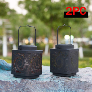 Outdoor Hanging Solar Lantern Lights Yard Art Garden Waterproof Table Flame Lamp for Patio Lawn Courtyard Backyard Tabletop Solar Light with Hollowed-Out Design