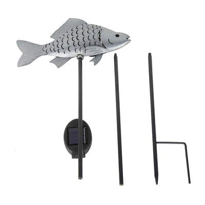 Metal Wrought Iron Solar Powered Garden Fish Stakes for Pathway Decoration Factory