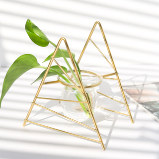 Modern Durable Geometry Centerpieces Metal Line Stand Flower Pot Planter Glass Vase