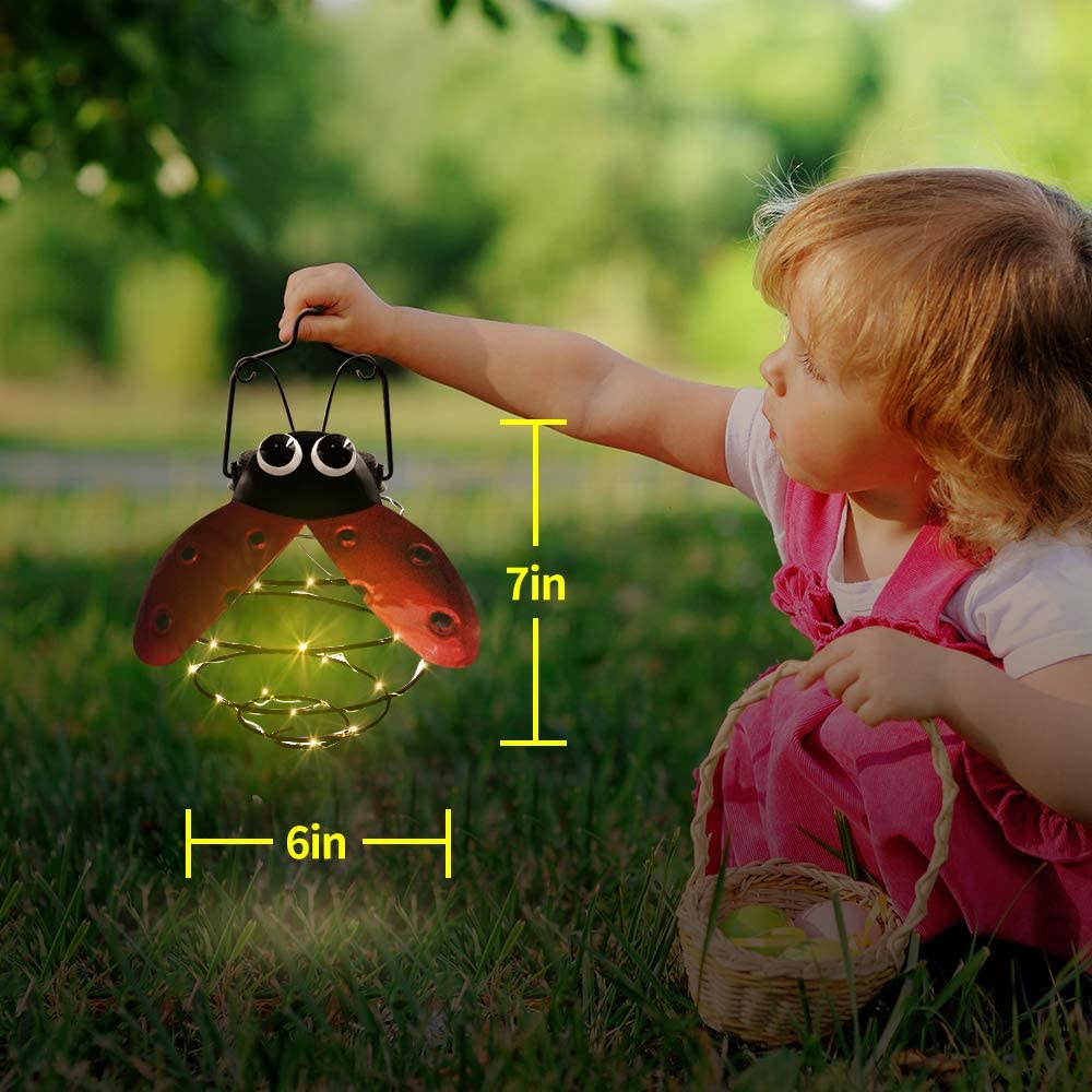 Solar Hanging Lantern Lights Outdoor LEDs Metal Ladybug Rustic Garden for Patio Yard Porch Tree Mother Day Decoration Gifts