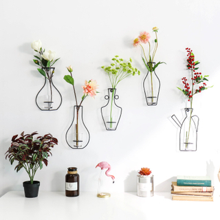 Creative Metal Iron Unique Bottle Flower Wall Hanging Flower Vase for Home Wedding Decor